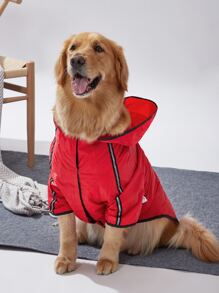1pc Waterproof Hooded Pet Raincoat - Red - View 1
