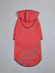 1pc Waterproof Hooded Pet Raincoat - Red - View 4