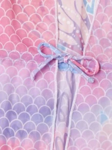 Young Girl 1pc Cute Mermaid Tail Fish Scale Tie-Dye Alphabet Mesh Comfortable Breathable Cover Up Sun Protection For Summer - Multicolor - View 4