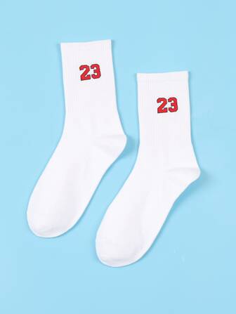 Men Number Pattern Crew Socks