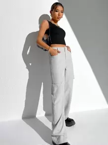 Firerie Solid Backless Crop Tank Top - Black - View 3