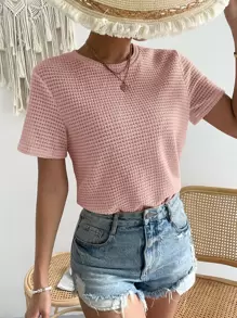SHEIN Essnce Camiseta unicolor de cuello redondo