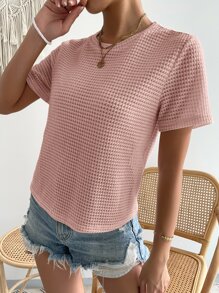 SHEIN Essnce Camiseta unicolor de cuello redondo