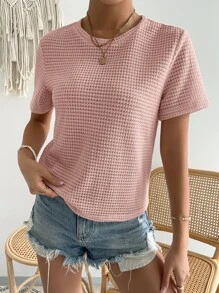 SHEIN Essnce Camiseta unicolor de cuello redondo