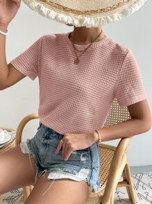 SHEIN Essnce Camiseta unicolor de cuello redondo