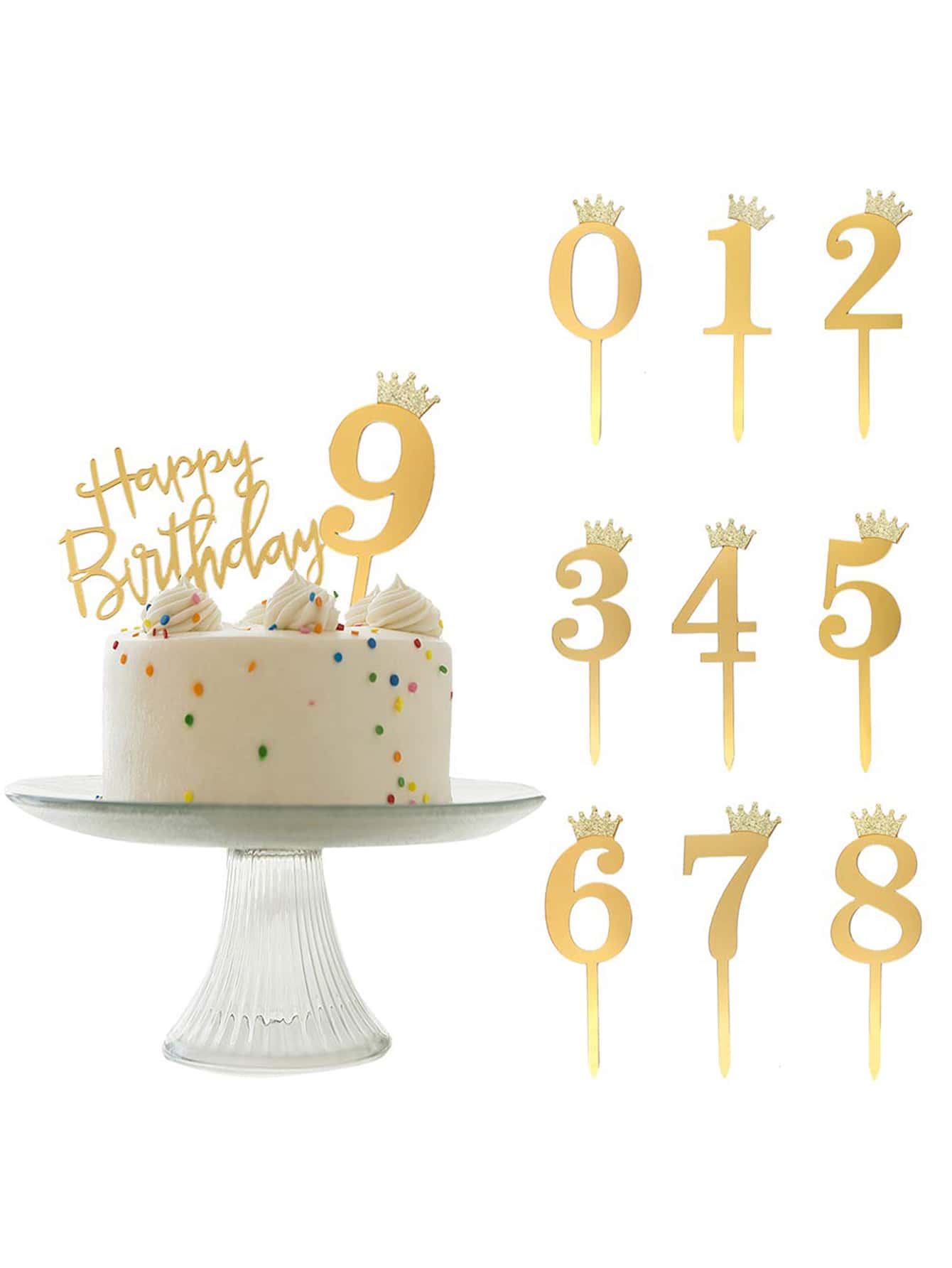 11 piezas Decoración de pastel número - Dorado - Ver 1