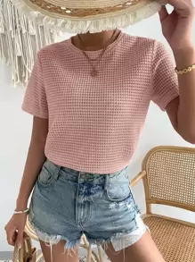 SHEIN Essnce Camiseta unicolor de cuello redondo