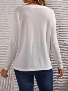 SHEIN Maternidad Camiseta de hombros caídos con botón delantero - Blanco - Ver 2