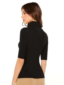 SHEIN BASICS Áo thun nữ màu trơn Giải trí - màu đen - Xem 2