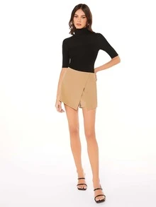 SHEIN BASICS Áo thun nữ màu trơn Giải trí - màu đen - Xem 3