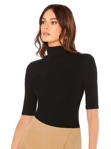 SHEIN BASICS Áo thun nữ màu trơn Giải trí - màu đen - Xem 4