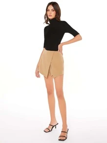 SHEIN BASICS Áo thun nữ màu trơn Giải trí - màu đen - Xem 5
