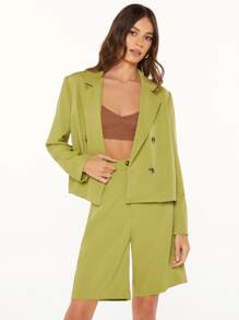 BizChic 西裝領雙排釦西裝外套和百慕大短褲 - 青檸色 - 查看 1