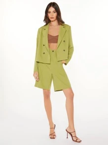 BizChic 西裝領雙排釦西裝外套和百慕大短褲 - 青檸色 - 查看 3