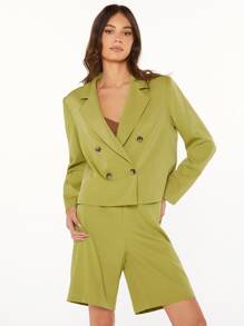 BizChic 西裝領雙排釦西裝外套和百慕大短褲 - 青檸色 - 查看 5