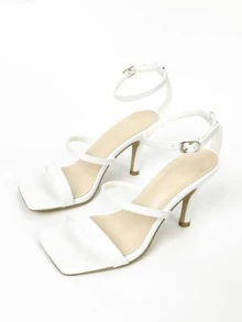 Stiletto Heeled Ankle Strap Sandals - White - View 4