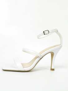 Stiletto Heeled Ankle Strap Sandals - White - View 5