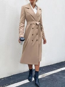 SHEIN Frenchy 雙排釦腰帶風衣外套
