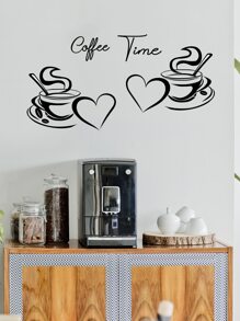 2 Cái/bộ Trái Tim & Cà Phê Hoa Văn Dán Tường Hoạt Hình PVC Decal Dán Tường Trang Trí Nhà Cửa - màu đen - Xem 1