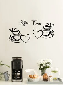 2 Cái/bộ Trái Tim & Cà Phê Hoa Văn Dán Tường Hoạt Hình PVC Decal Dán Tường Trang Trí Nhà Cửa - màu đen - Xem 2