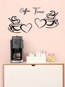 2 Cái/bộ Trái Tim & Cà Phê Hoa Văn Dán Tường Hoạt Hình PVC Decal Dán Tường Trang Trí Nhà Cửa - màu đen - Xem 4