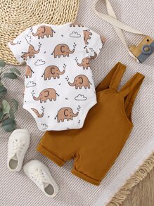 Da Neonato con stampa elefante Body & con toppa tasca Tutina salopette - Multicolore - Visualizzare 2