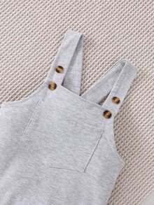 Baby Elephant Print Bodysuit & Patched Pocket Overall Romper - Multicolor - View 4