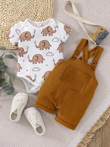 Da Neonato con stampa elefante Body & con toppa tasca Tutina salopette - Multicolore - Visualizzare 6