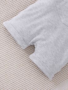 Baby Elephant Print Bodysuit & Patched Pocket Overall Romper - Multicolor - View 7