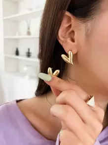 DAZY 心形耳钉 情人节、妈妈、母亲、母亲节、礼物 - 金黃色 - 查看 2