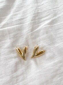 DAZY 心形耳钉 情人节、妈妈、母亲、母亲节、礼物 - 金黃色 - 查看 8