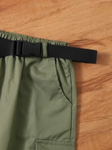 Toddler Girls Ribbed Knit Tee & Flap Pocket Belted Cargo Pants - Multicolor - View 3