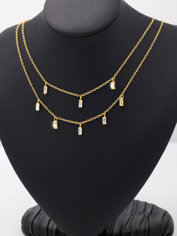 Cubic Zirconia Charm Layered Necklace