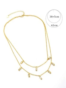 Cubic Zirconia Charm Layered Necklace - Yellow Gold - View 3