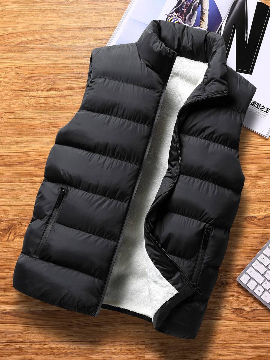 Manfinity Homme Lỏng lẻo phù hợp Nam Túi khóa kéo Lót Teddy Áo gi lê Lông vũ - màu đen - Xem 1