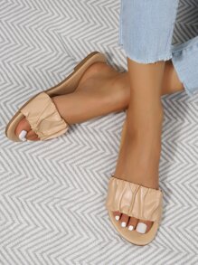Ruched Detail Single Band Slide Sandals - Apricot - View 6