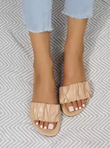 Ruched Detail Single Band Slide Sandals - Apricot - View 7