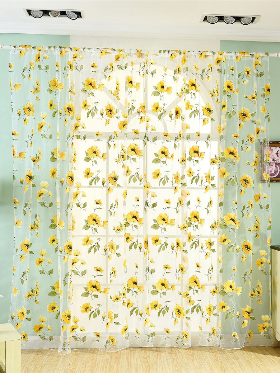 Rèm vải Sheer họa tiết hoa, Rèm Polyester hiện đại lọc ánh sáng riêng tư cho gia đình - Nhiều màu - Xem 1