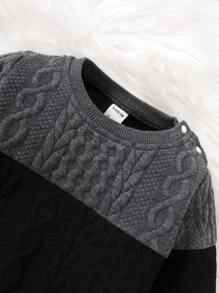 SHEIN Baby Boy Two Tone Textured Sweatshirt & Sweatpants - Multicolor - View 4