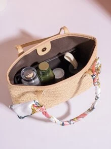 Skinny Scarf Decor Straw Bag - Apricot - View 4