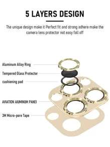 1 miếng bảo vệ ống kính lấp lánh tương thích với iPhone15/15Plus/15Pro/15Promax - Vàng - Xem 3