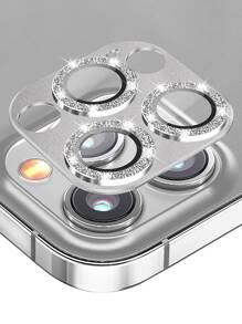 1pc Glitter Lens Protector Compatible With iPhone15/15Plus/15Pro/15Promax - Silver - View 1