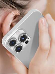 1pc Glitter Lens Protector Compatible With iPhone15/15Plus/15Pro/15Promax - Silver - View 2