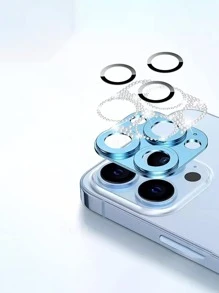 1pc Rhinestone Decor Camera Lens Protector Compatible With iPhone15/15Plus/15Pro/15Promax - Blue - View 2