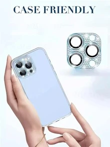 1pc Rhinestone Decor Camera Lens Protector Compatible With iPhone15/15Plus/15Pro/15Promax - Blue - View 7