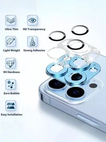 1pc Rhinestone Decor Camera Lens Protector Compatible With iPhone15/15Plus/15Pro/15Promax - Blue - View 6