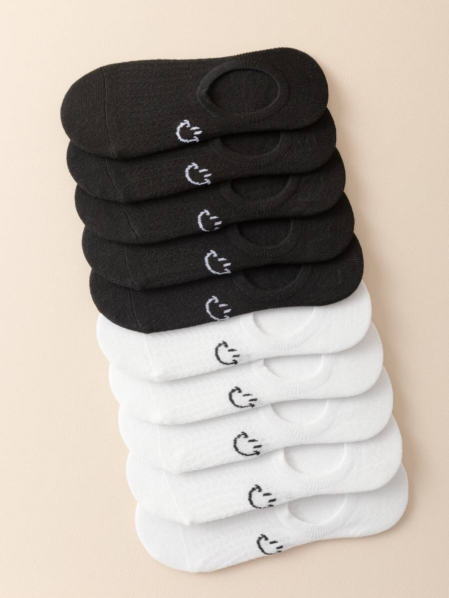 10pairs Expression Print Invisible Socks - Black and White - View 1