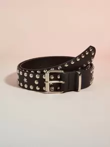 1 Pieza Cinturón De Cintura Para Damas Con Pentagrama Punk De Metal Y Cuentas Y2k, Adecuado Para Uso Diario Y Fiestas - Negro - Ver 1