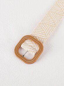 方形扣草編皮帶 - 彩色 - 查看 2