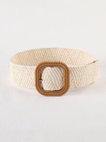 方形扣草編皮帶 - 彩色 - 查看 3